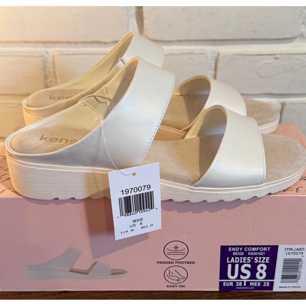 Kensie Endy Comfort Beige Dual Strap Slide Sandals Women •8• Summer Beach Slide